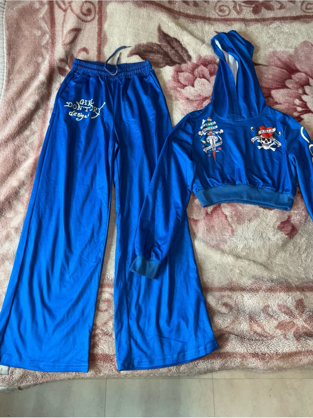 SHEIN Bright Blue Lounge Top & Bottom Set